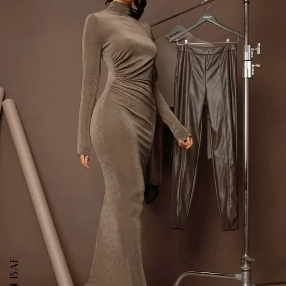 SHEIN BAE High Neck Solid Bodycon Dress new - Picture 6 of 11